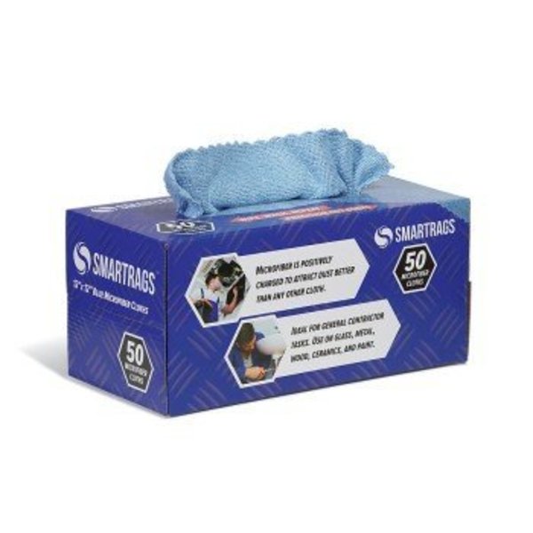 Smartrags Microfiber Wiping Cloths 50 cloths/box Blue 12" L x 12" W, 50PK WIP404-BL